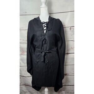 Chaser Womens Dress Size Medium Black Poncho Cover Up Belted Oversized